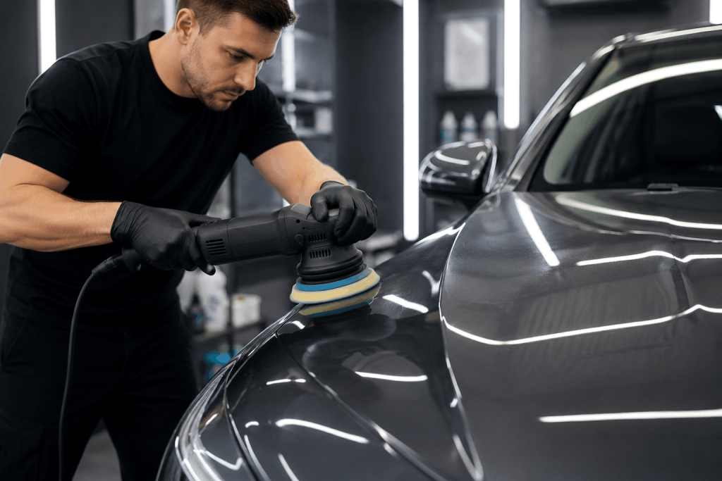 Ceramic coating preparation includes polishing vehicle paint before applying the protective coating.